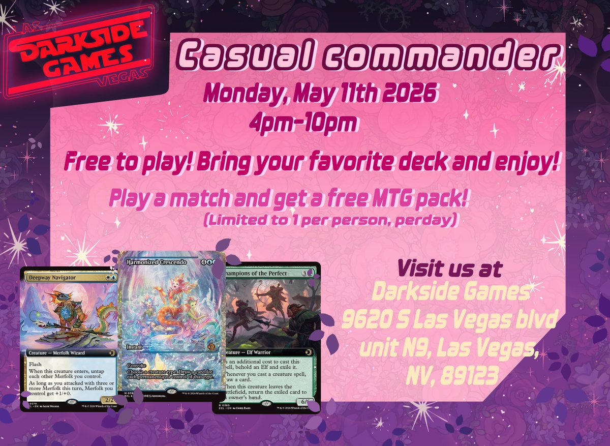 CASUAL COMMANDER Reminder of todays event! stop in and play some mtg or  browse our singles! new cards in every day :D