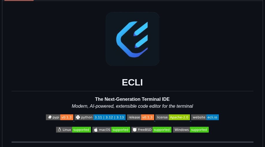 GuardBSD's tweet photo. ECLI (Editor CLI) is a next-generation terminal IDE that brings the power of modern development tools into your terminal environment. It's built for developers who value speed, flexibility, and the ability to work without leaving the terminal.

https://t.co/Pv4q4WEW43
https://t.co/dDOhbJztUF
https://t.co/yiH9vZySAK

#ECLI #TerminalIDE #CodeEditor #DeveloperTools #Programming #SoftwareEngineering #CLI #HelpSystem #UX #Productivity #Python
#GuardBSD #MacOS #Windows #Linux #FreeBSD