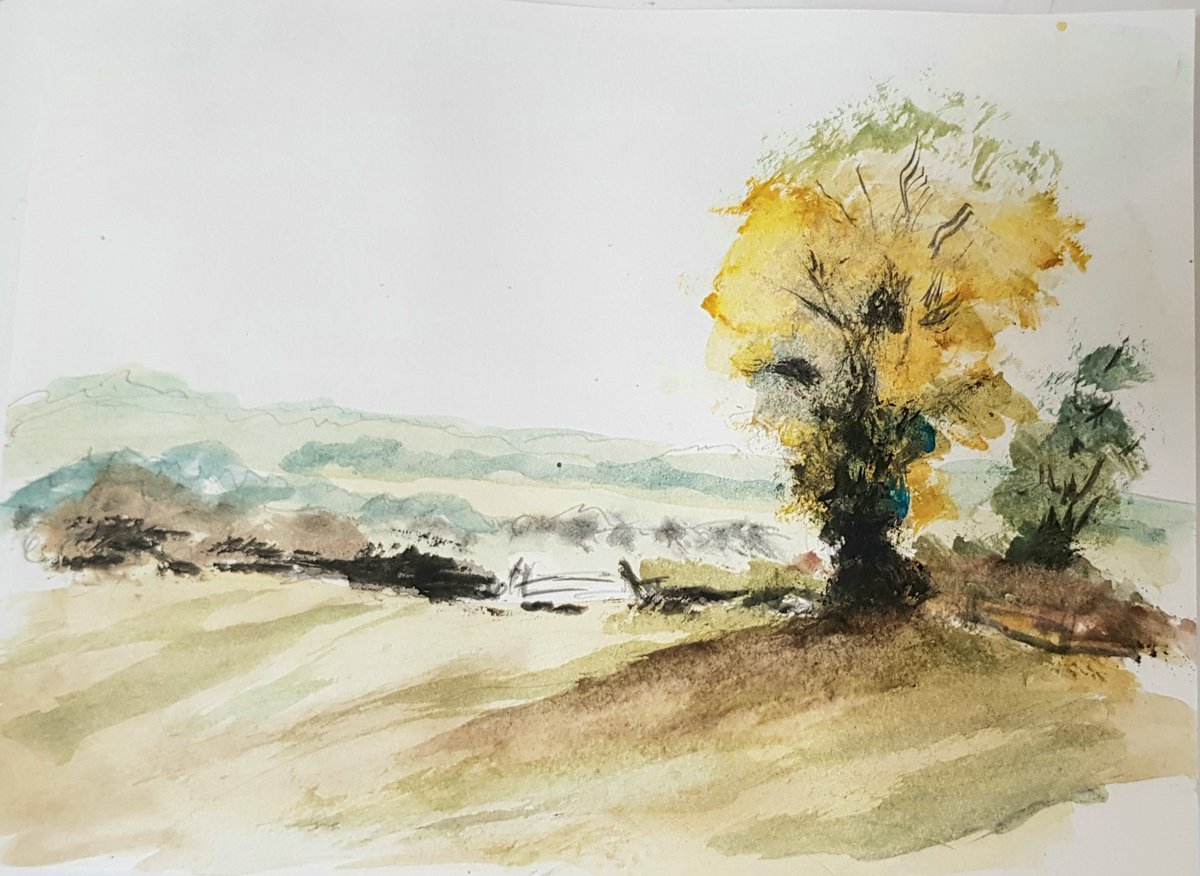 Goferbs's tweet photo. Little journal Edward Wesson style try.
#watercolor
#edwardwesson
#watercolorcountyside https://t.co/cU8G8AE85x