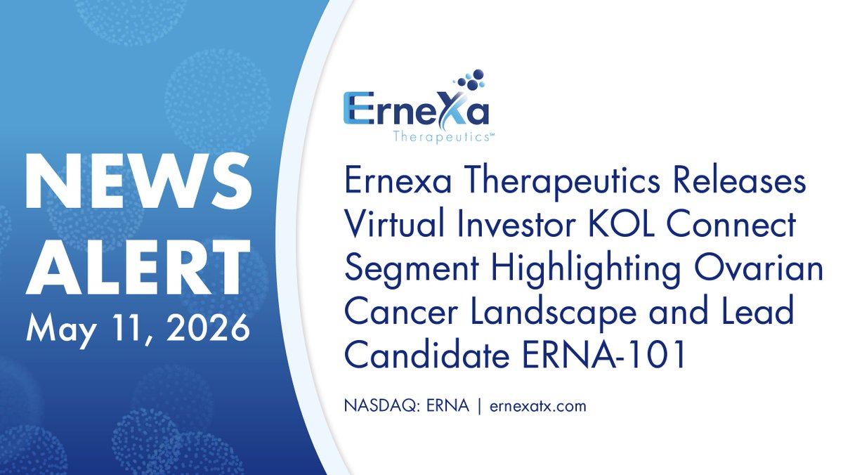 ErnexaTx's tweet photo. Ernexa Therapeutics Releases Virtual Investor KOL Connect Segment Highlighting Ovarian Cancer Landscape and Lead Candidate ERNA-101

https://t.co/OgaU3H65PT 
$ERNA #CancerResearch #DeliveringHope https://t.co/Tqq92DvHDn