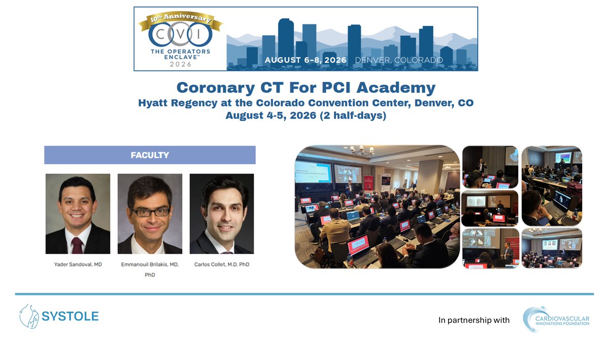SYSTOLE_live's tweet photo. Don’t miss the opportunity to apply for a travel grant to attend #CVI2026 in Denver and join us for a hands-on CT-guided PCI training workshop on Aug 4–5, 2026 with Drs. @yadersandoval, @esbrilakis, and @ColletCarlos.

🎓 Travel grant: https://t.co/BliqD57bMr
📅 Deadline: May 15 https://t.co/hJ2luRThPI