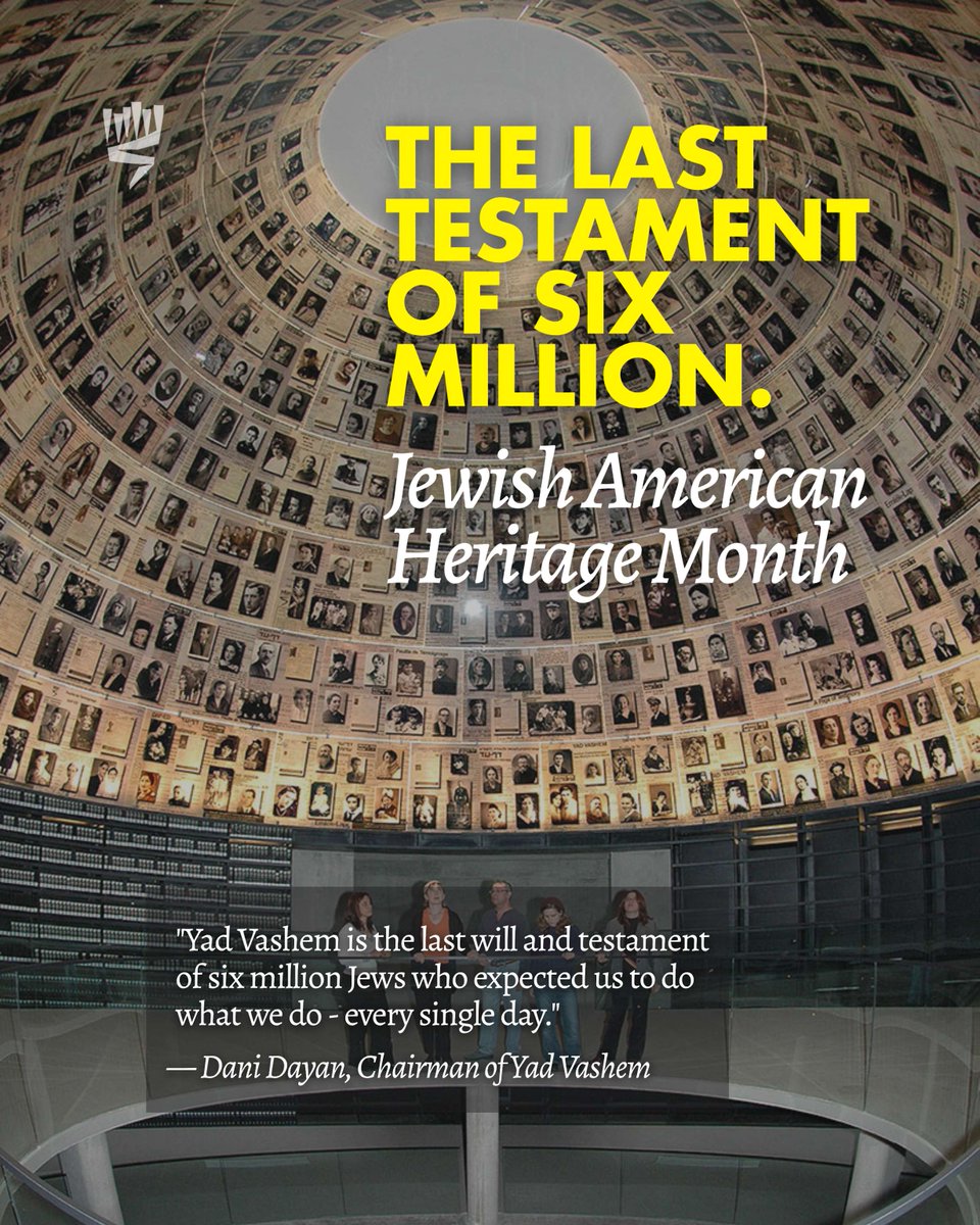 YVUSAFoundation's tweet photo. This Jewish American Heritage Month, we honor Jewish life in America by carrying forward what nearly wasn't.

Yad Vashem fulfills the last will and testament of the six million, spoken and unspoken.
Follow us to support this mission.

#JewishAmericanHeritageMonth #YadVashem https://t.co/fsdi6PreMl