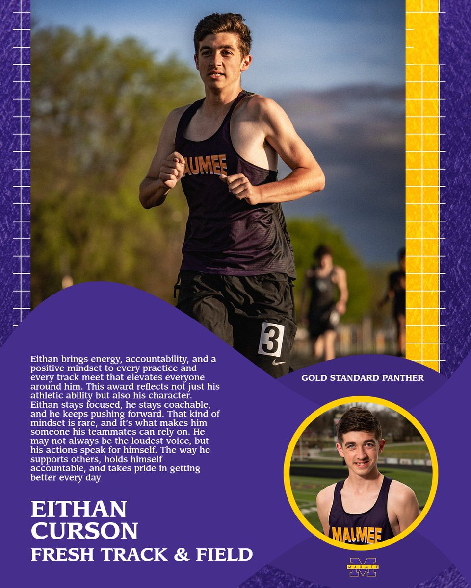 MaumeePanthers's tweet photo. 💛GOLD Standard Panthers💛 Boys Track &amp; Field 🏃
💜 Cohen Jones, Varsity
💜  Zach Packard, JV
💜 Eithan Curson, Freshman https://t.co/xuBgN6nqzK