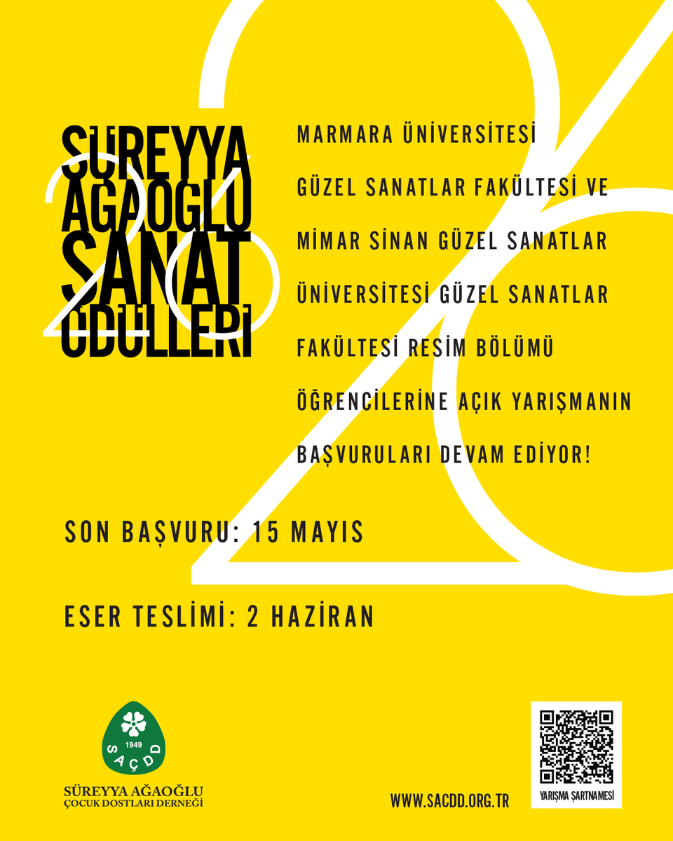 sacdd1949's tweet photo. 2026 Süreyya Ağaoğlu Sanat Ödülleri Başvuruları 15 Mayıs’ta Bitiyor!

Yarışma takvimine ve şartnamesine aşağıda bulunan linklerden ulaşabilirsiniz.

Şartname için: https://t.co/I3HW8wG66a

Yarışma Takvimi için: https://t.co/2Pm1JsXbss https://t.co/Zfvaj54DZ7