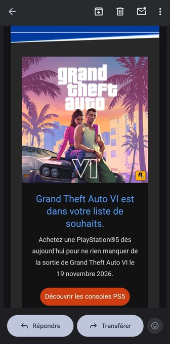 JVCom's tweet photo. PlayStation aurait signé un deal marketing EXCLUSIF avec GTA 6 !

Sony a envoyé des mails aux possesseurs de PS4 pour acheter la PS5 pour jouer au jeu. Et si une annonce était imminente ? 😇

(Source : Songoku48589) https://t.co/bCpxmPX8kS