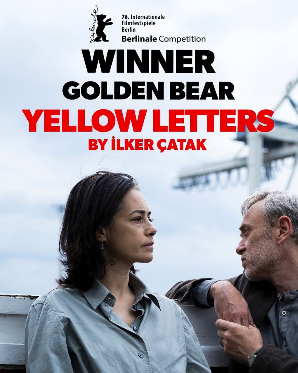 MariniSasha's tweet photo. • YELLOW LETTERS •
I'm enthusiastic to share that YELLOW LETTERS, the new feature film by İlker Çatak, has been honoured with the Golden Bear for “Best Film” at @berlinale.🎥

A powerful recognition for a film that confronts censorship, quiet pressure, and silent complicity.⚡ https://t.co/4aQRYTFU3g