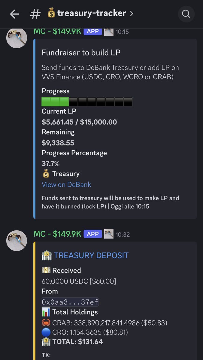 crab_with_knife's tweet photo. Dev is locked in! 

Set up a treasury profile on DeBank and deployed the treasury tracker bot on Discord: https://t.co/vbCkmU5gpe

Funds will fuel the LP and protect the integrity of the crab with knife ecosystem.

CRABBO CRABBO CRABBO https://t.co/g6S9j2gGDX