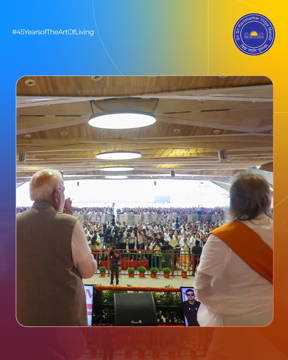 ssrvm's tweet photo. Hon’ble Prime Minister Shri Narendra Modi visited The Art of Living International Center, Bengaluru, for the inauguration of the Dhyan Mandir and the 45-year celebrations of The Art of Living.

A meaningful moment that marks four and a half decades of work towards well-being, human values, and inner transformation, touching millions of lives across the world.

For the SSRVM community, it is also a reminder of the vision that continues to shape learning environments rooted in awareness, responsibility, and holistic growth.