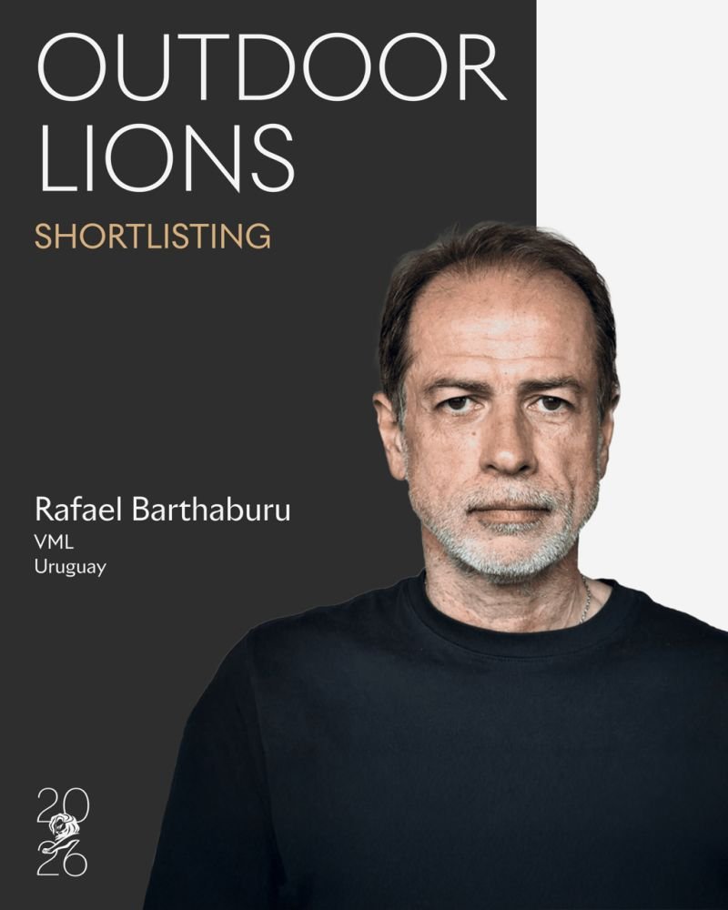 ComunicacionUM's tweet photo. Rafael Barthaburu, de la agencia @VML_Uruguay y docente de Creatividad Publicitaria en nuestra carrera, integrará el jurado de Shortlist de Outdoor en Cannes Lions 2026 @Cannes_Lions. "Muy contento y agradecido por esta maravillosa oportunidad. Gracias por la invitación", dijo. https://t.co/g2XVJU9dDg