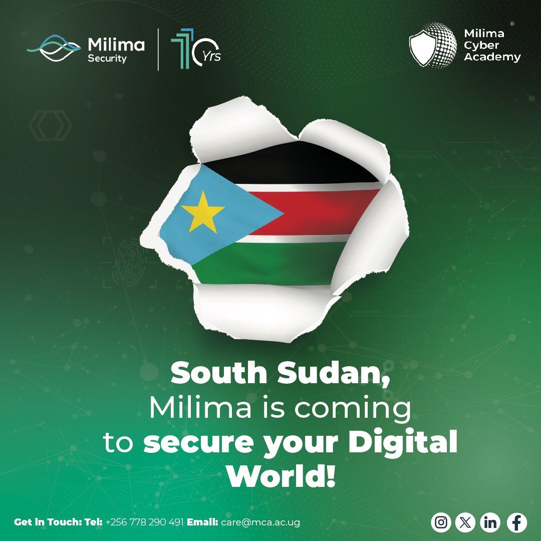 milimatechug's tweet photo. In the spirit of our vision at Milima, we are expanding operations to South Sudan. Same promise, same rigor, even greater ambition.
#CybersecurityOperations https://t.co/4OVoWmNpqS