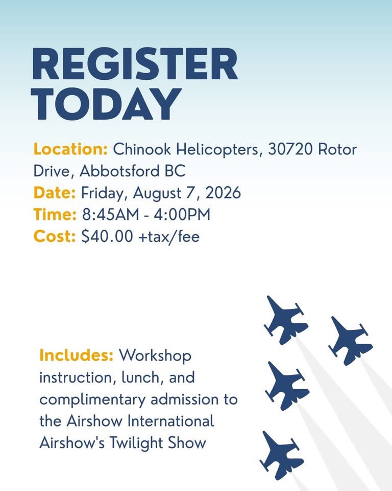 Elevateaviators's tweet photo. We’re so excited to be a part of the Abbotsford International Airshow (@abbyairshow) in British Columbia this summer for an Aviation Workshop for women!

🗺️ Chinook Helicopters
🗓️ August 7th
🕑  8:45AM - 4:00PM
💵 $40.00 +tax/fee

Register now at https://t.co/V4to2zZKDw https://t.co/9g7H1qIjSA