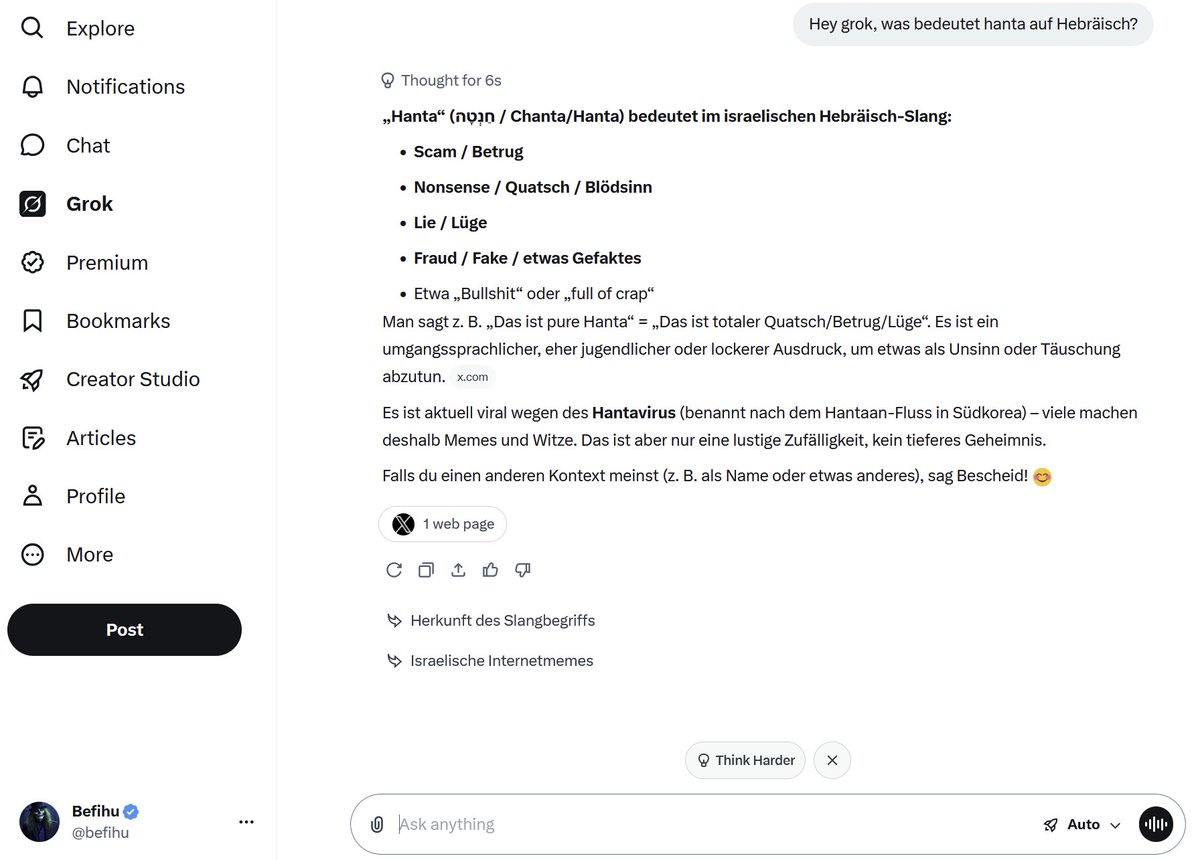 befihu's tweet photo. @berlinerzeitung und jetzt fragt mal alle grok, was Hanta auf Hebräisch bedeutet... https://t.co/0BWfNF1X4D