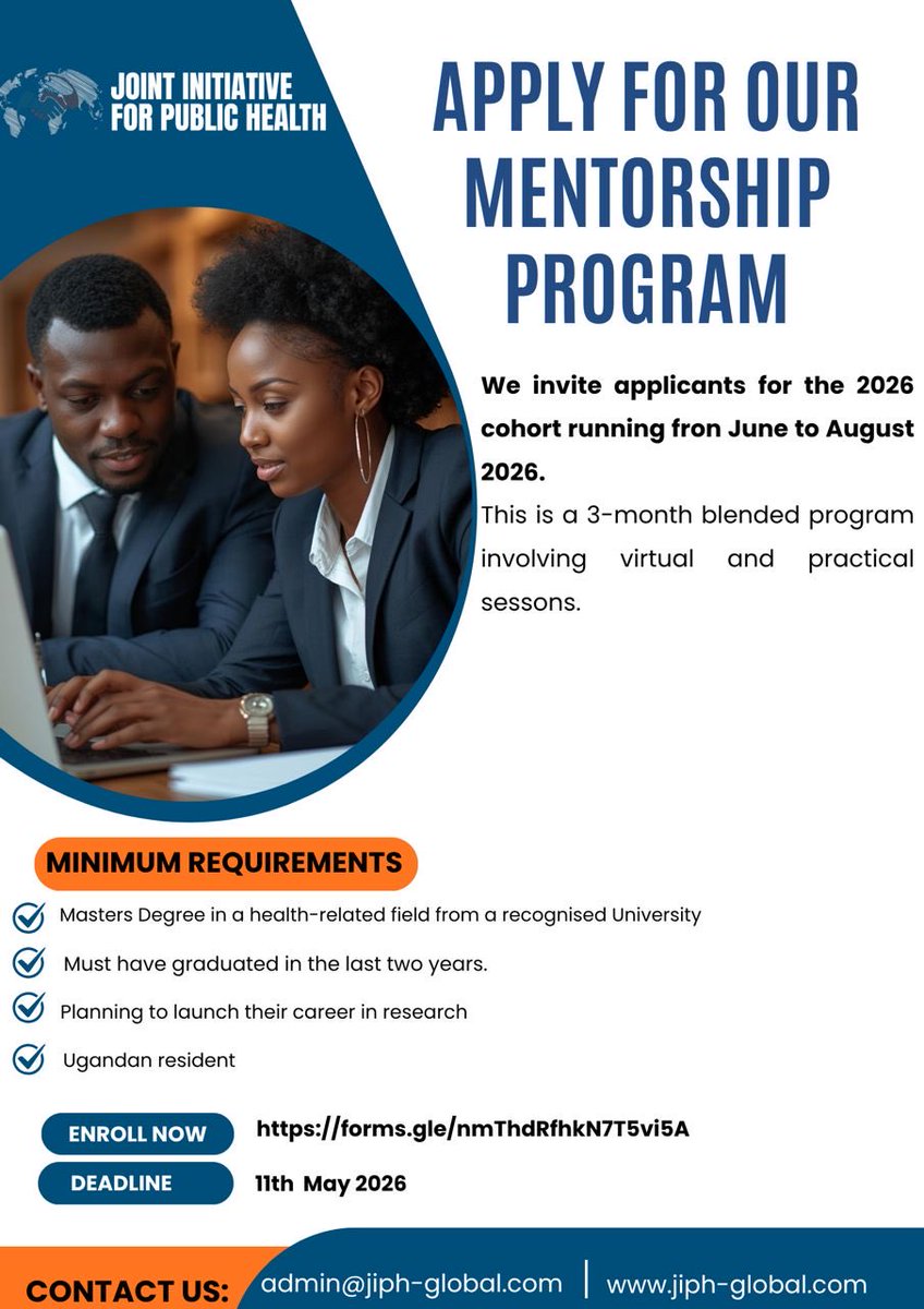 JIPH2025's tweet photo. 📢 Reminder: Applications for the 2026 JIPH Mentorship Program close on 11 May 2026.

Gain mentorship, research exposure &amp; practical public health experience through this 3-month blended program.

Apply now: https://t.co/WeyAgN6fuo

#JIPH #Mentorship #PublicHealth #Research https://t.co/6kUeySwNtr