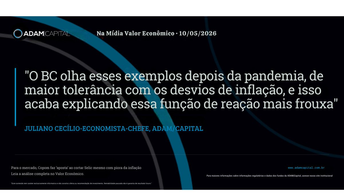 ADAMCAPITAL_'s tweet photo. Em matéria ao Valor Econômico, nosso economista-chefe cita que o choque do petróleo foi cortina de fumaça sobre um problema anterior e sinaliza que a função de reação do Banco Central está menos sensível à inflação. 
Fonte: https://t.co/ENbt6IzlUd https://t.co/nnkK5JJi88