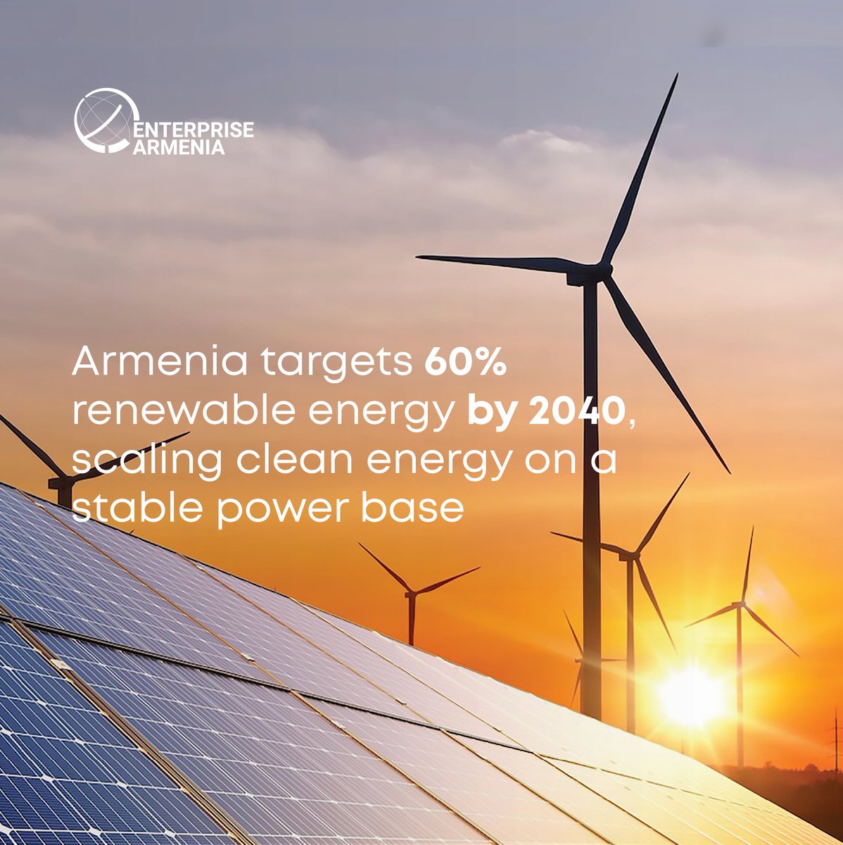 ea_armenia's tweet photo. ⚡ Armenia’s energy sector is advancing toward a cleaner and more diversified future.

From a stable energy base to expanding solar, wind and long-term renewable energy targets, Armenia is creating new opportunities across energy infrastructure and clean power development.

👉 Swipe to explore Armenia’s renewable energy expansion.