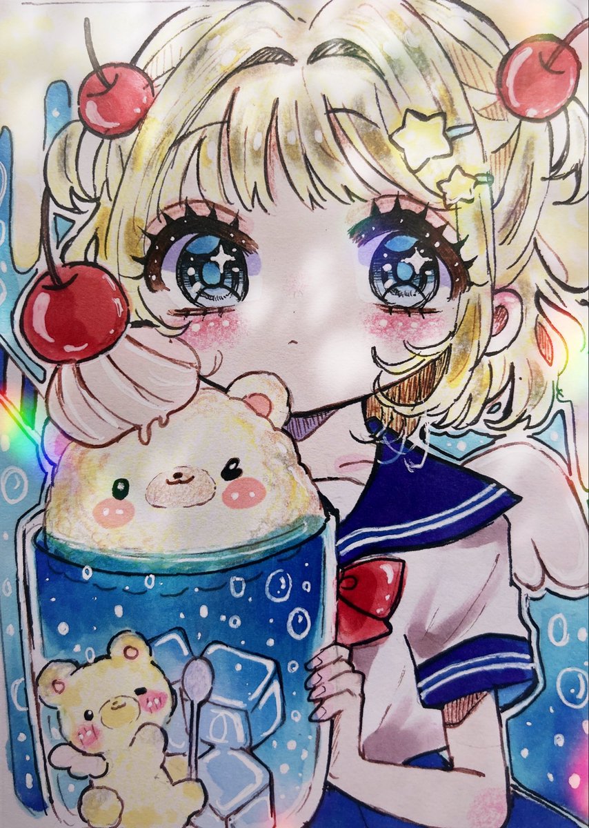 ブルークリームソーダちゃん！！🐻🍒🌟 ✨✨✨完成✨✨✨ こちらも出品