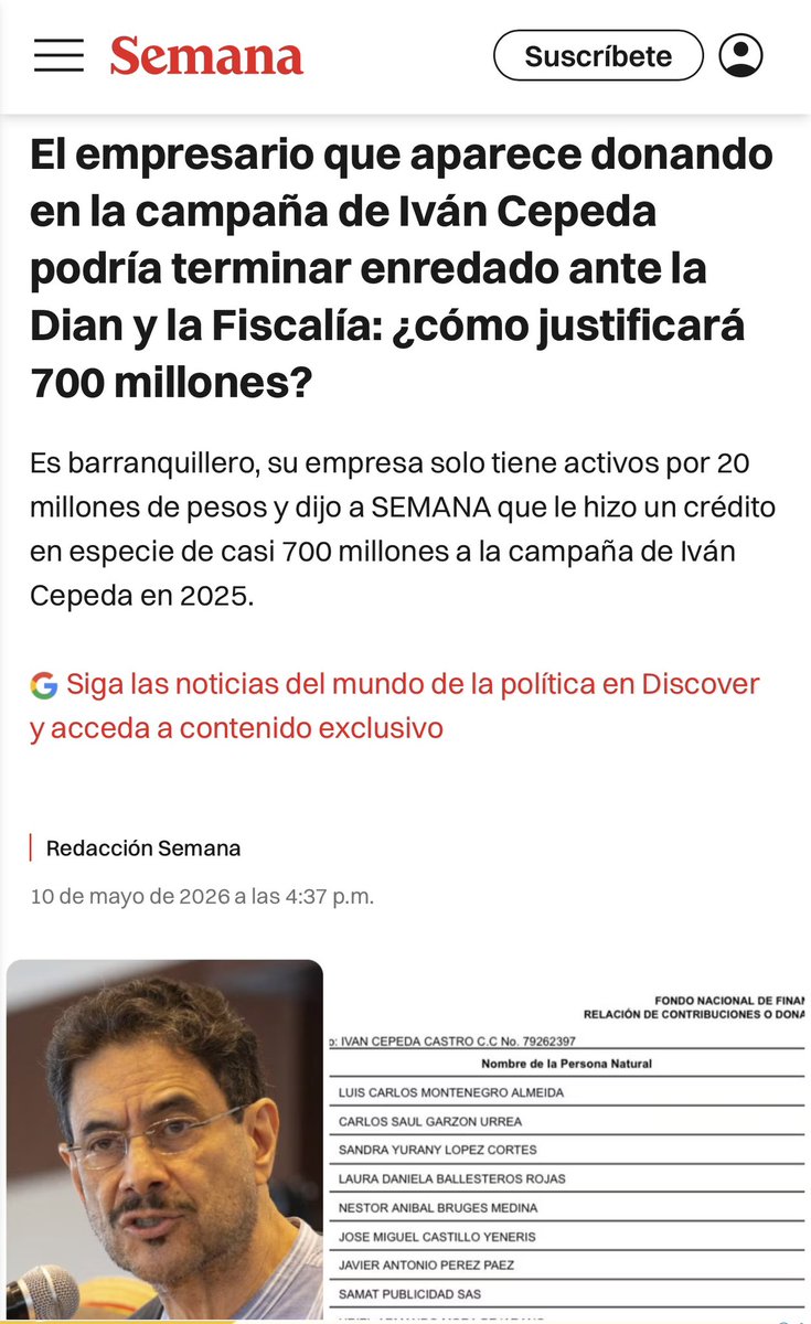 El empresario que aparece donando en la campaña de Iván Cepeda podría terminar enredado ante la Dian y la Fiscalía: ¿cómo justificará 700 millones?

semana.com/politica/artic…