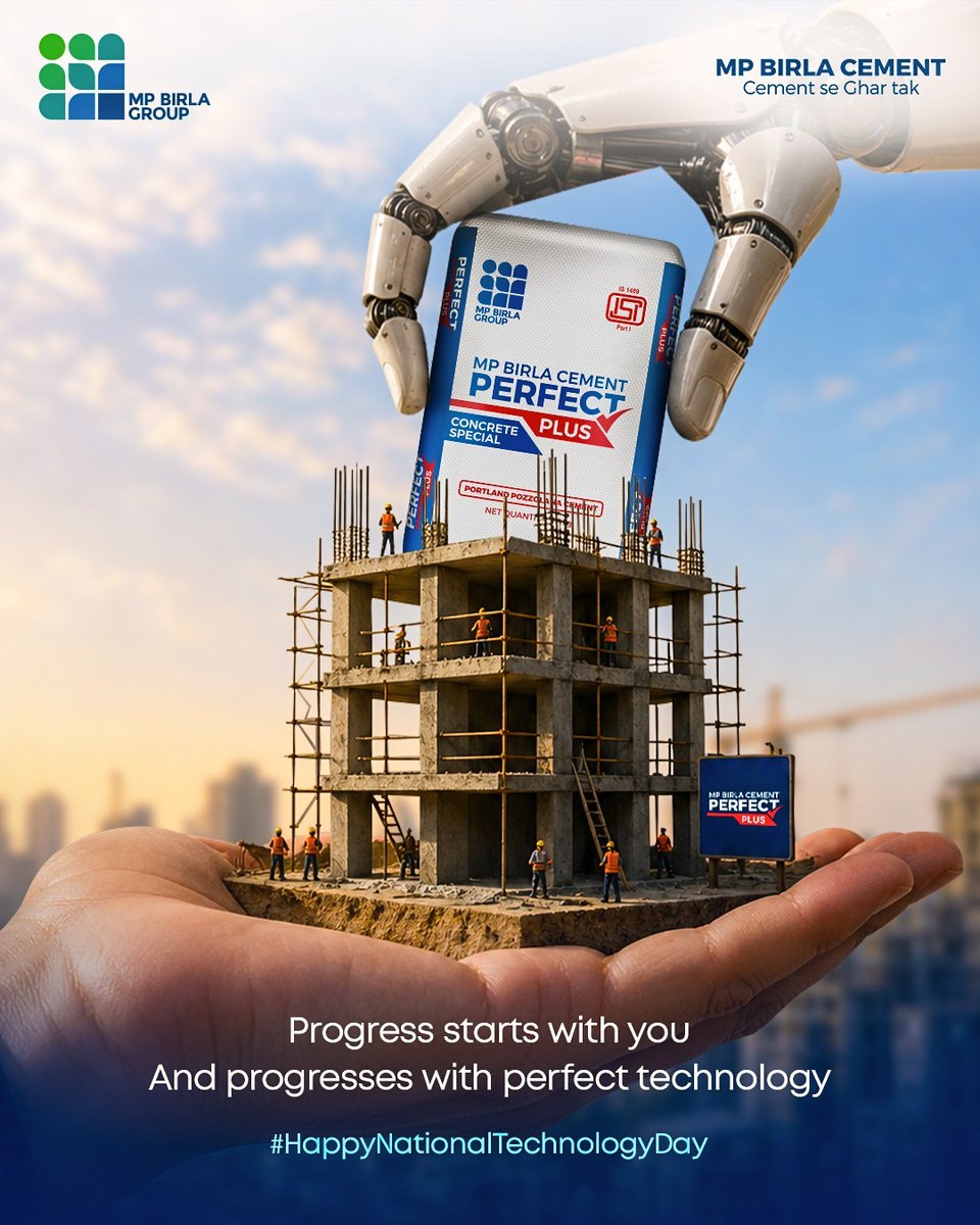 MPBirla_Cement's tweet photo. When humans and technology go hand in hand, perfection gets built in its most lasting form.

Wishing a #HappyNationalTechnologyDay to all.
.
.
.
#MPBirlaCement #NationalTechnologyDay2026 #Topical #PerfectPlusCement #LatestTechnology https://t.co/ciXzr1GBai