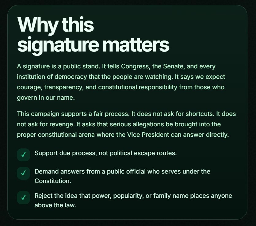 drew_bchlr's tweet photo. There is a petition circulating online in support of the impeachment of Sara Duterte.

We have every right to demand transparency and accountability.  If you believe that no public official is above the law,  please consider signing. Walang mawawala

https://t.co/SKsLHFVTWG https://t.co/vAwYsNL9ao