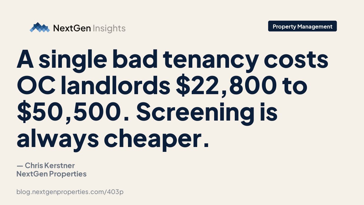 nextgenprops's tweet photo. Bad tenant in OC = $15K-$40K loss 💸

Eviction fees + legal costs + vacancy + repairs = why thorough screening always pays for itself

The real numbers every CA landlord needs to see:

https://t.co/f5jvvD15MX

#NextGenProperties #OCRealEstate https://t.co/NCabPJ07vl
