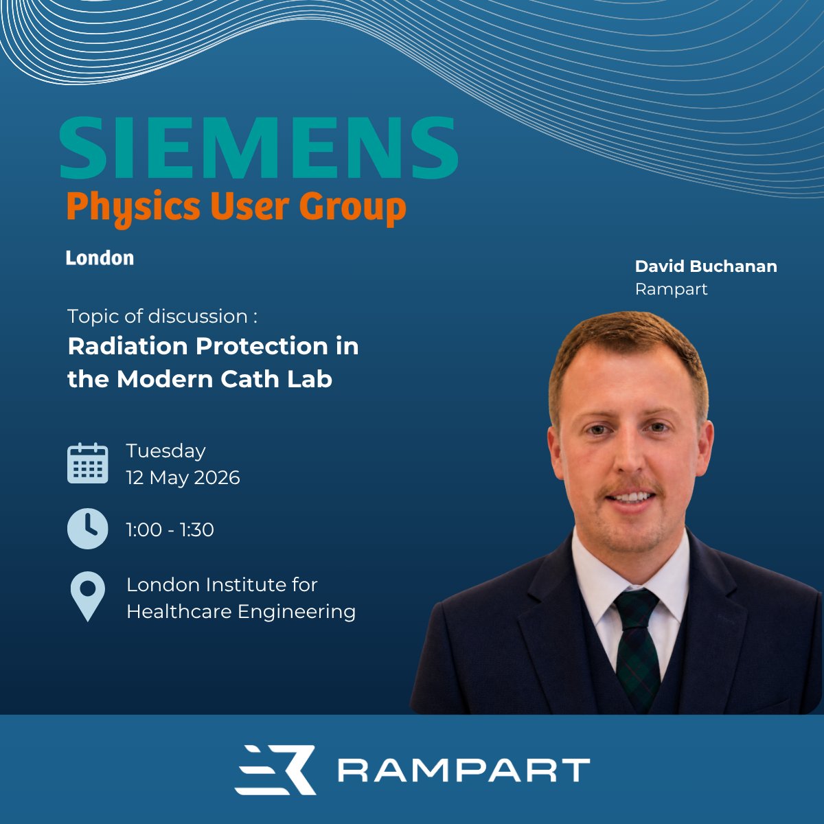 RAMPARTic's tweet photo. Heading to the @SiemensHealth Physics User Group in London?

Our own David Buchanan will be presenting on “Radiation Protection in the Modern Cath Lab.”

🗓 May 12
🕐 1:00–1:30
📍 London Institute for Healthcare Engineering

Join the session & connect with us onsite.

#RadiationProtection #CathLab #MedTech