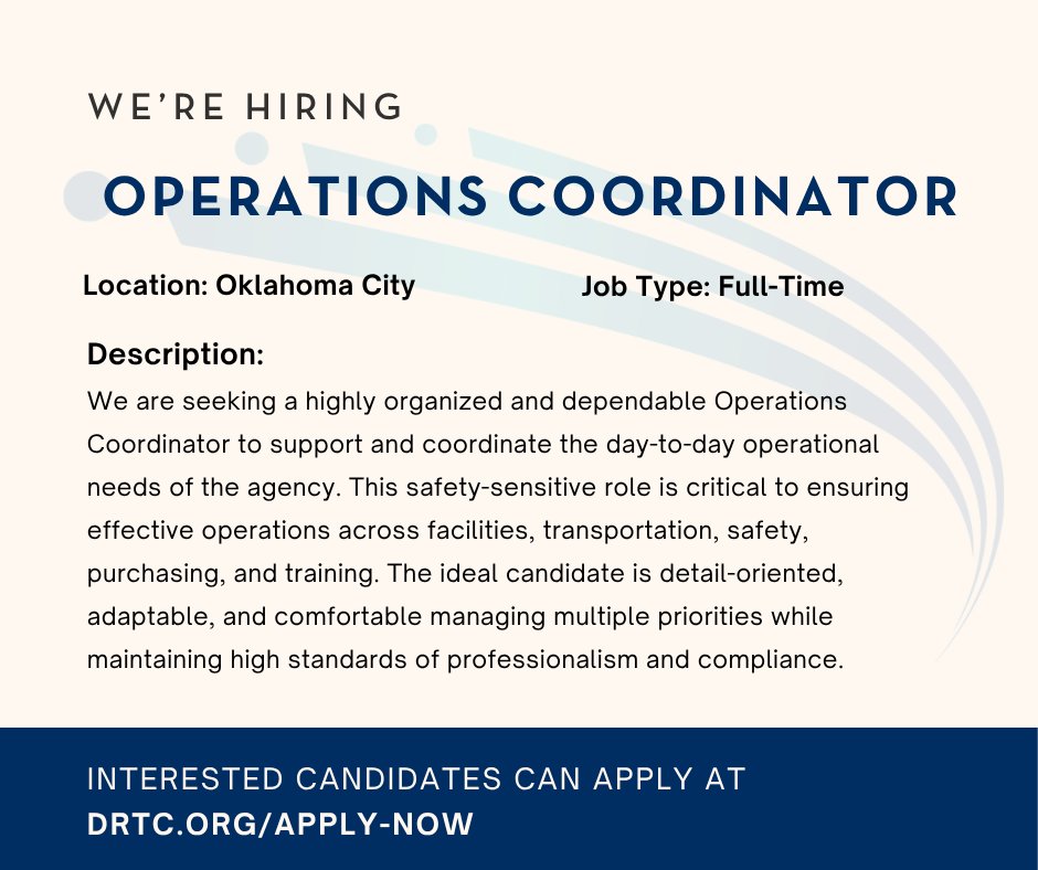 DRTCorg's tweet photo. We're Hiring! ✅

You can find the Operations Coordinator position as well as others at https://t.co/oAKlJnbZAF 🔗
#NowHiring #OKCjobs #DisabilityInclusiveJobs https://t.co/YcOOfiEt0R