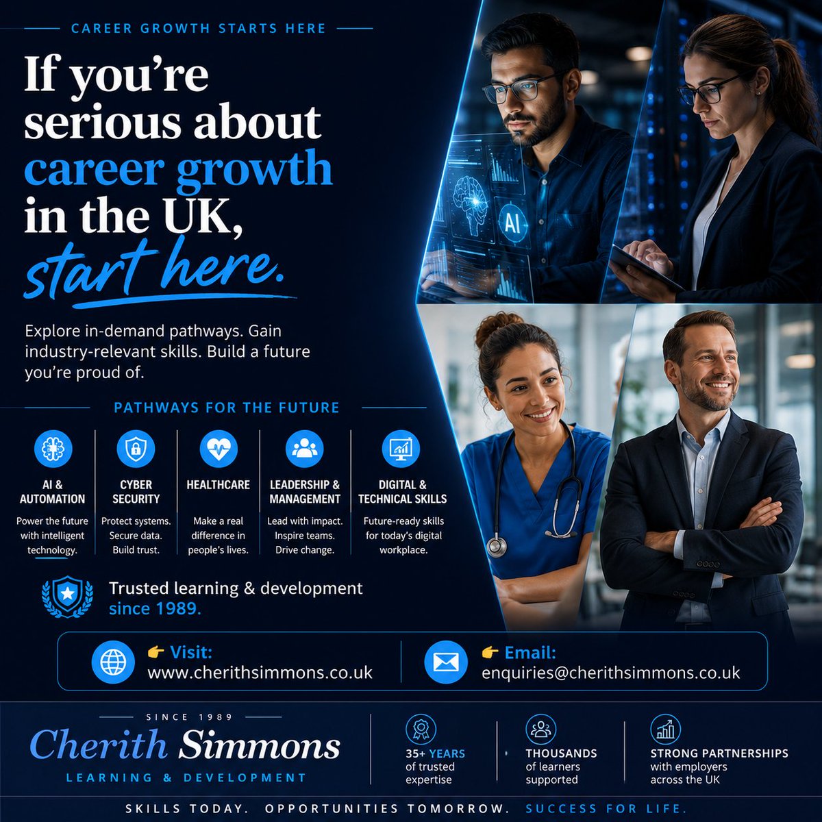 CherithSimmons's tweet photo. Build skills that move you forward.
From AI &amp; Cyber Security to Healthcare, Leadership, and Digital Skills.
https://t.co/uJZZnBG1Os
enquiries@cherithsimmons.co.uk

#CareerGrowth #Upskilling #ProfessionalDevelopment #FutureSkills #Leadership #AI #CyberSecurity #HealthcareCareers https://t.co/sgKW1lXzXE