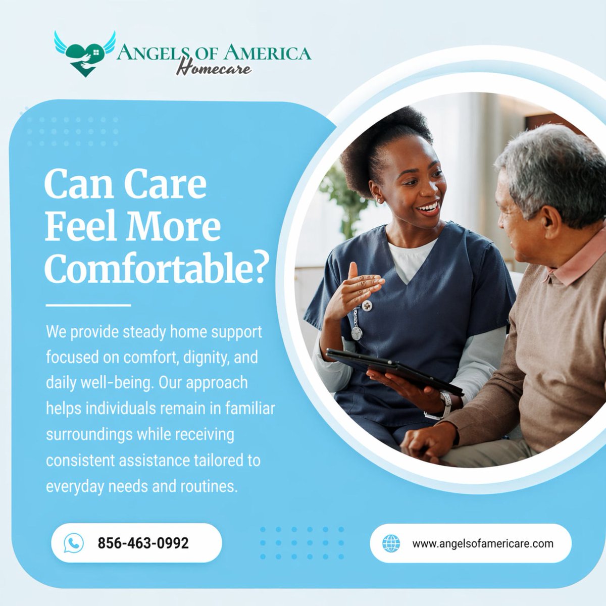 AngelsofAHC's tweet photo. Care should feel calm, respectful, and steady 🏡💛 Staying at home can bring comfort and confidence in daily life. We’re here to support that feeling every day 🌿✨ Check us out today.

#NewJersey #Homecare #HomeSupport #DailyCare #ComfortAtHome https://t.co/RZwtNyyB7t