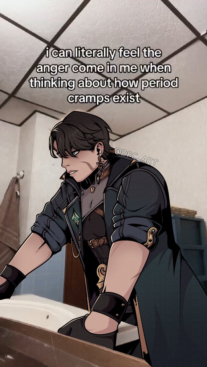 DPC_Art's tweet photo. got so mad over starting my period the day after my birthday that I drew Leander being a feminist about it #TouchstarvedGame #redspringstudios https://t.co/QkpS3dPega
