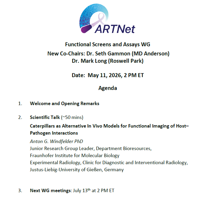 NCIARTNet's tweet photo. At today’s Functional Screens and Assays #ARTNetWGMeeting, Dr. Anton Windfelder @AntonGeorgeM from the Fraunhofer Institute for Molecular Biology shared fascinating research on host-pathogen interactions using caterpillars as a model organism. The presentation sparked a highly engaging discussion among participants. #ARTNet