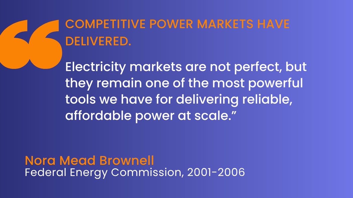 EPSAnews's tweet photo. As electricity demand surges across the U.S., the debate over reliability, affordability, and market design is only intensifying.

“It is tempting, in the face of rising prices, to retreat to familiar models of centralized planning and monopoly utility-owned generation. But that approach shifts financial risk back onto consumers and reduces the transparency that competitive markets provide.”

Former FERC Commissioner Nora Mead Brownell explains why abandoning competitive markets like PJM could mean higher costs and greater reliability risks for consumers.

Read more in @UtilityDive: https://t.co/wpIOGH4Ir1

#EnergyPolicy #GridReliability #PowerMarkets