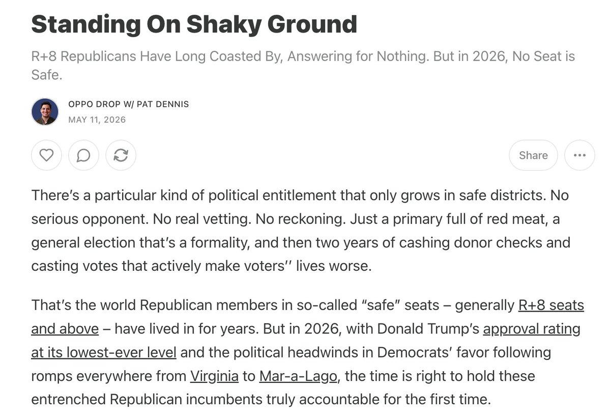 In case you haven't heard, we launched our Shaky 8's program this year to dig into R+8-or-higher districts that have gone unchecked for far too long.

These candidates have never been seriously vetted by their constituents, by the media, or by their parties. We're going to change
