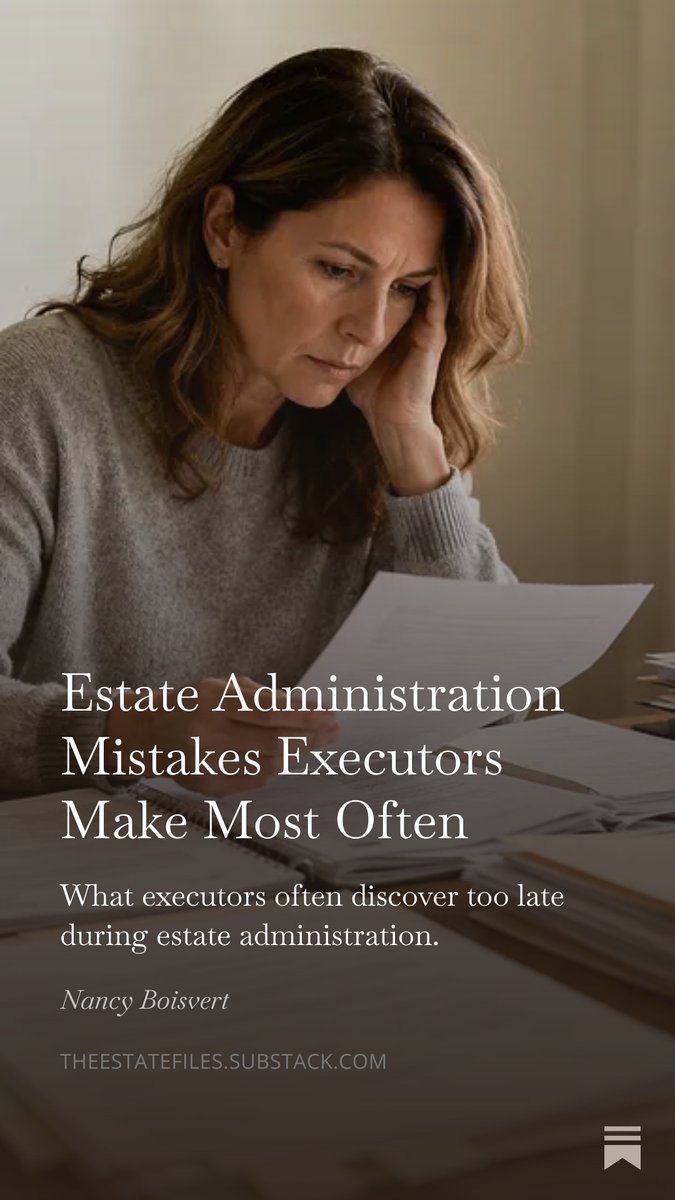 NancyBoisvert's tweet photo. Estate administration is often more complex than expected. Executors frequently run into avoidable issues like missing assets, early distributions, and communication breakdowns. 
A breakdown of common mistakes here: https://t.co/td7xhrbdCg

#nexsteps #estateplanning #executors https://t.co/gOZdkxbg70