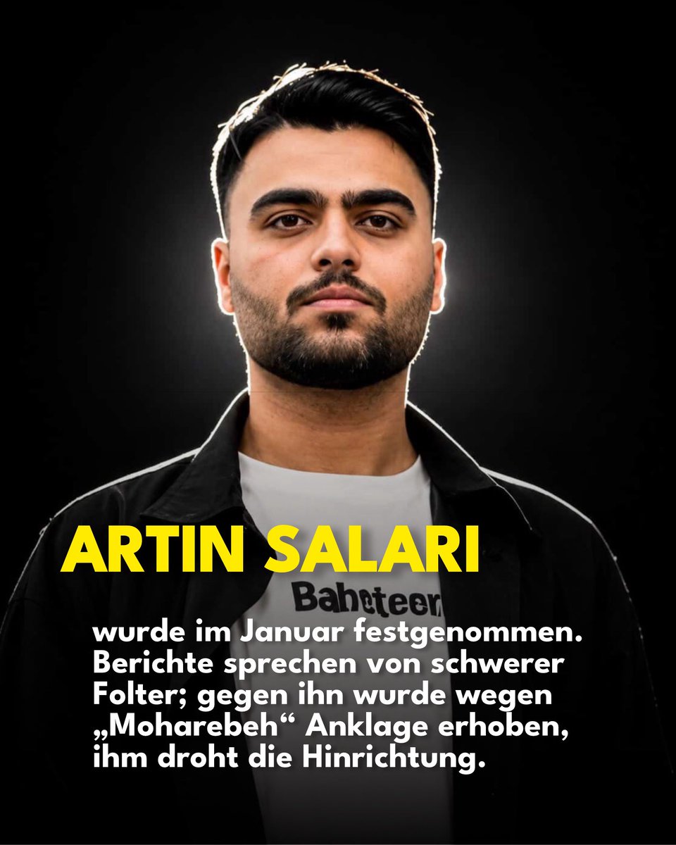 Artin Salari (20) aus Nurabad-e Mamasani wurde im Januar 2026 festgenommen. Berichte sprechen von schwerer Folter; gegen ihn wurde wegen „Moharebeh“ Anklage erhoben, ihm droht die Hinrichtung.

#IranMassacre‌