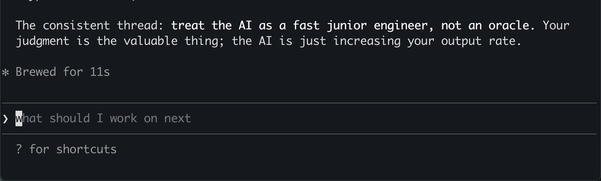 ckundo's tweet photo. Fun experiment: ask Claude to evaluate a bunch of historical session transcripts and ask it to succinctly describe how you can be a better AI engineer: https://t.co/xUQgqmi73d