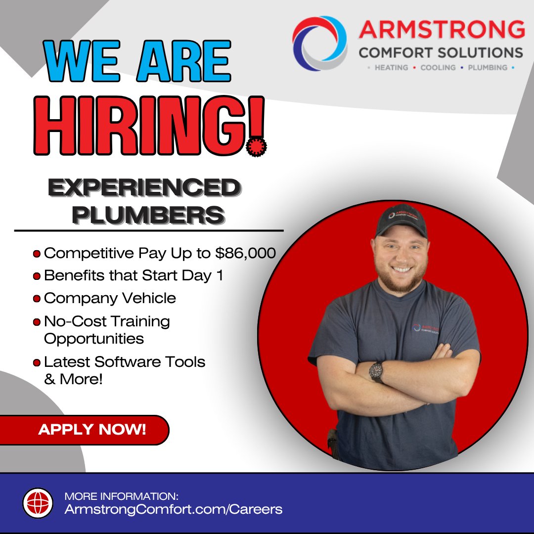 ArmstrongHVAC's tweet photo. We’re hiring plumbers who are ready to grow their careers with a company that values its people just as much as its customers!
Join the ACS team today! 👇 
🌐 https://t.co/Eo11GjhLi6

#Hiring #PlumberJobs #TradesCareer #WorkLifeBalance #JoinOurTeam #ArmstrongComfortSolutions https://t.co/YLmEJU60RJ