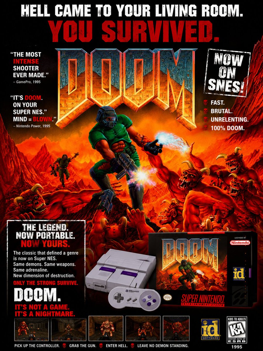 MsxRetro's tweet photo. Hell is coming right to your room. Will you survive this time too!? 
DOOM
id Software
1995
SNES https://t.co/IiDRjD6rW7
