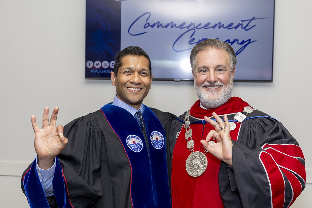 FAUpresident's tweet photo. 65 years ago, #FAU had fewer than 4,000 students. This weekend, we awarded 4,000+ degrees to the Spring Class of 26, our largest class in history. Thank you to the alumni who served as our commencement speakers: Pete Striano, Brent Ramdin, JC Santana, Sue Skemp &amp; Brittany Bowe! https://t.co/ThSuYW9SOL