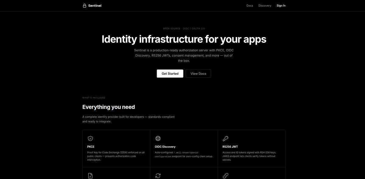affancodez's tweet photo. Been inactive for weeks, but finally it’s done.

Sentinel, a custom OIDC & OAuth 2.0 implementation.
Feel free to check it out and share your thoughts:
https://t.co/EIrToKts8L

took me almost 3 weeks to build from scratch.
special thanks to @atharvdangedev for helping whenever I got stuck.