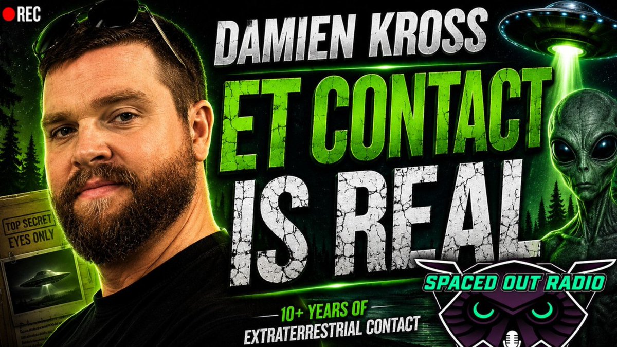 SpacedOutRadio's tweet photo. 🛸 One encounter changed everything.

Tonight, Damien Kross discusses years of alleged ET contact, UFO sightings, and strange anomalies on Spaced Out Radio.

Would you WANT alien contact? 👀

LIVE 9 PM Pacific.

#Alien #UFO #ETContact #Disclosure #SpacedOutRadio https://t.co/bzUwb9W2N3