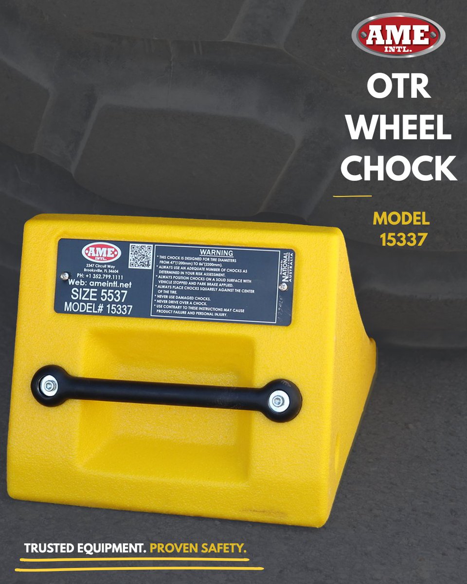ameintl's tweet photo. Ensure vehicle stability where it matters most. The AME International 5537 Wheel Chock is field‑tested for dependable performance, helping keep heavy equipment securely in place during service and maintenance. https://t.co/rVcoTUPHVQ