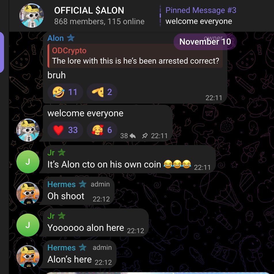 Juan_25_q's tweet photo. (Welcome everyone)
One of Alon's first words when he took charge of his official currency  $ALON

https://t.co/XeX1P2c2as

solana:8XtRWb4uAAJFMP4QQhoYYCWR6XXb7ybcCdiqPwz9s5WS https://t.co/wUWDM2SFqg