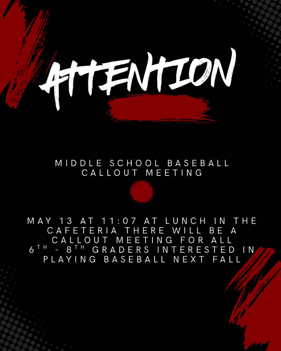 wtsenbaseball's tweet photo. Middle school baseball callout meeting this Wednesday May 13th at lunch for all middle schoolers interested in playing baseball this fall https://t.co/mu1J5DZxuc