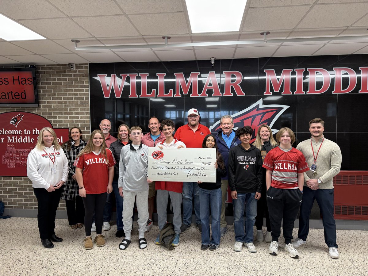 WCardinalPride's tweet photo. Cardinal Pride has made another donation to Willmar Public Schools to keep Middle School activity fees affordable for all students, $14,360 for spring activities. In the two years since lowering fees from $100 to just $20 participation in MS activities has skyrocketed! https://t.co/KWHuCZXmlD