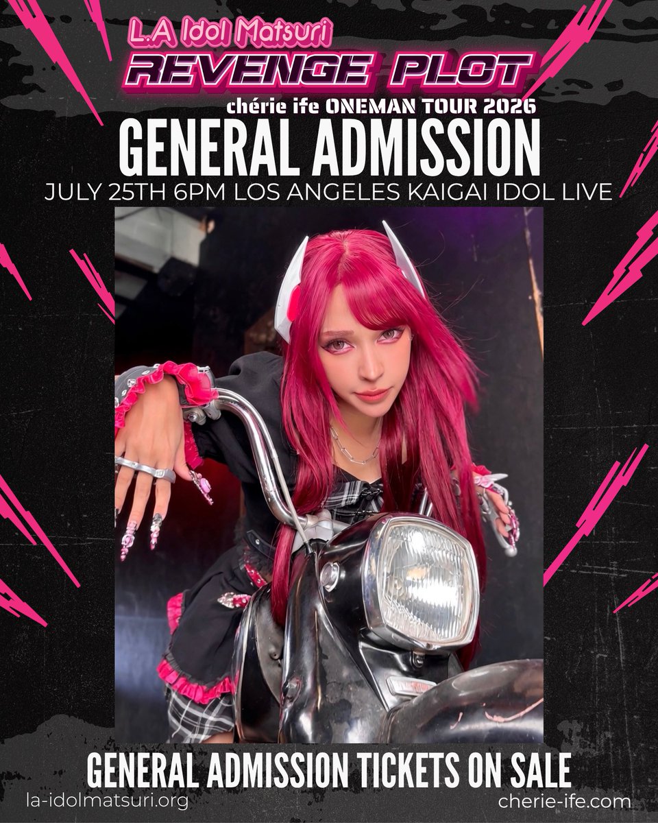 Cherie_Ife_'s tweet photo. 「REVENGE PLOT」
chérie ifẹ Oneman Tour

📆 LOS ANGELES JULY 25, 2026 6PM  Hosted by LA Idol Matsuri 2626 North Figueroa Street Los Angeles, CA

GENERAL ADMISSION NOW OPEN
- VIP Add-on Package

#kaigaiidol #overseasidol
(🔗Links in Replies) https://t.co/e8jHnFbIW4