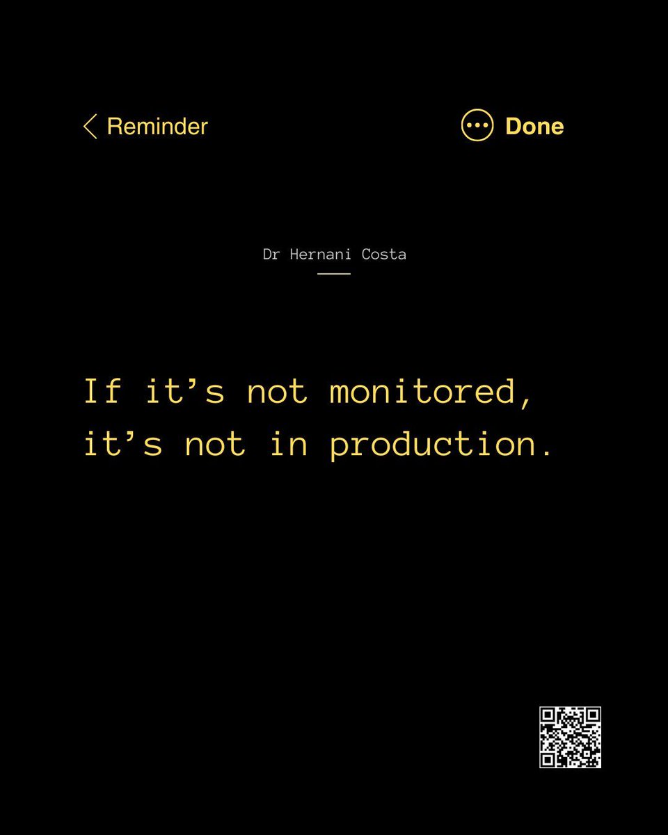firstaimovers's tweet photo. If it’s not monitored, it’s not in production.
Dr Hernani Costa

“If it’s not monitored, it’s not in production.” Monitoring isn’t optional—it's the proof work is real and effective. #Leadership #Motivation https://t.co/kDJf1g3eeO