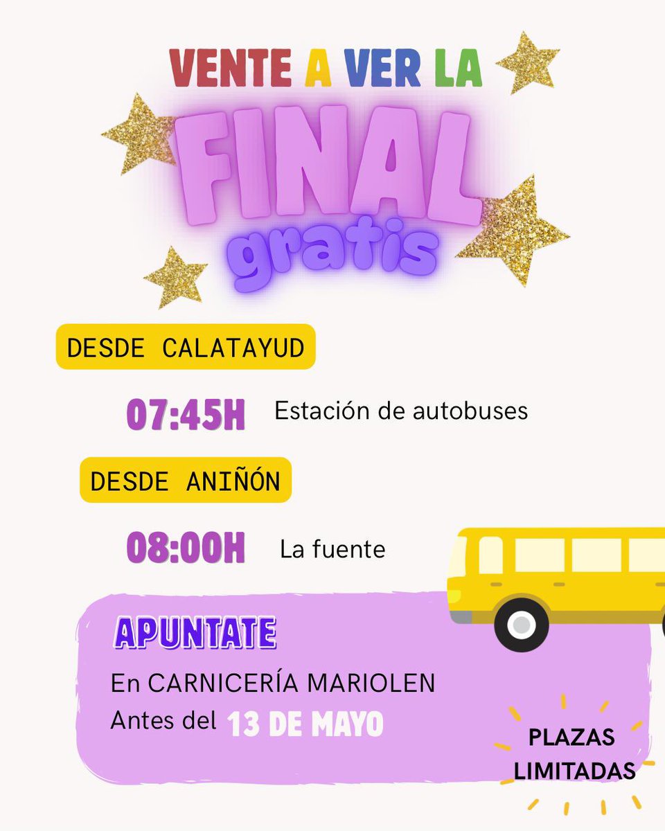 cd_aninon's tweet photo. ‼️🚎 *VIAJE A LA FINAL DE LA COPA*

El Ayuntamiento de Aniñón y varios de nuestros patrocinadores han hecho un gran esfuerzo para que nuestras chicas no estén solas en la gran final de Copa de Zaragoza.

Todos ellos han financiado dos autobuses con 164 plazas 💜🤍💜 https://t.co/WMF9yaZ5BX