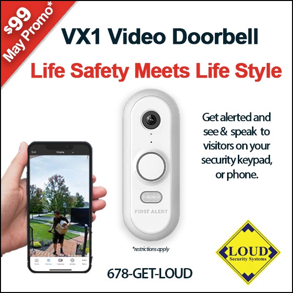 loudsecurity's tweet photo. Check out our MAY PROMO! You MAY want to hurry and grab our VX1 Doorbell offer for $99 installed! Hi-def video, smart analytics, full color lighted night video, 2-way voice, alarm, and Total Connect security app integration. It's May, call today! 678-GET-LOUD #Maypromo #getLOUD https://t.co/5WklsXxH9u