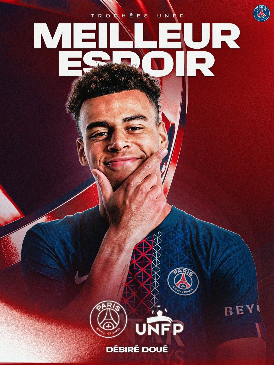 🚨 𝗢𝗙𝗙𝗜𝗖𝗜𝗔𝗟: Desire Doué has won the UNFP Best Young Player award. 🇫🇷🌟