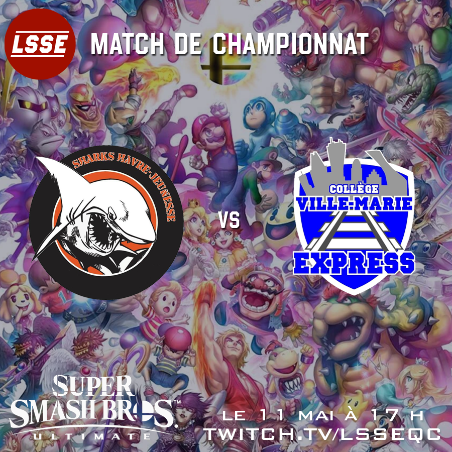 LSSEqc's tweet photo. On poursuit les finales de l’hiver 2026 avec un classique sur Super Smash Bros Ultimate.

La rivalité entre les Sharks de l’École secondaire du Havre-Jeunesse et l'Express CVM du Collège Ville-Marie se poursuit pour une 3e finale de suite.
#LSSEqc #FQSE https://t.co/xoLtojLAeV
